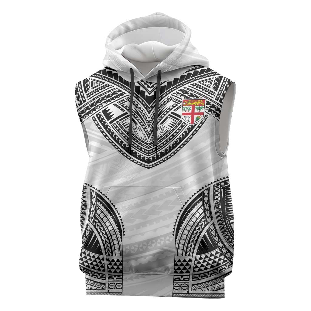 Flying Fijians Pacific Fiji Rugby Custom Sleeveless Hoodie Polynesian Pattern LT9 White - Polynesian Pride
