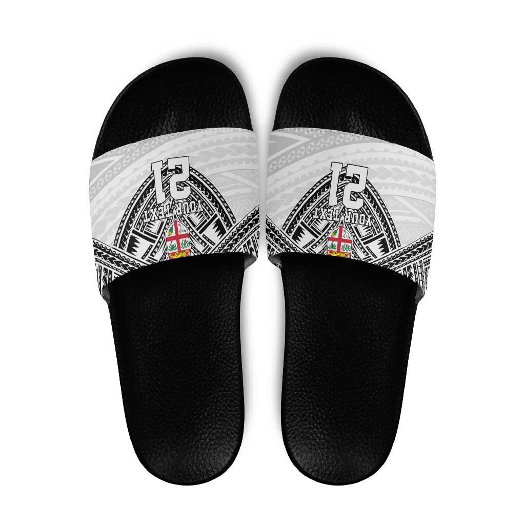 Flying Fijians Pacific Fiji Rugby Custom Slide Sandals Polynesian Pattern LT9 White - Polynesian Pride