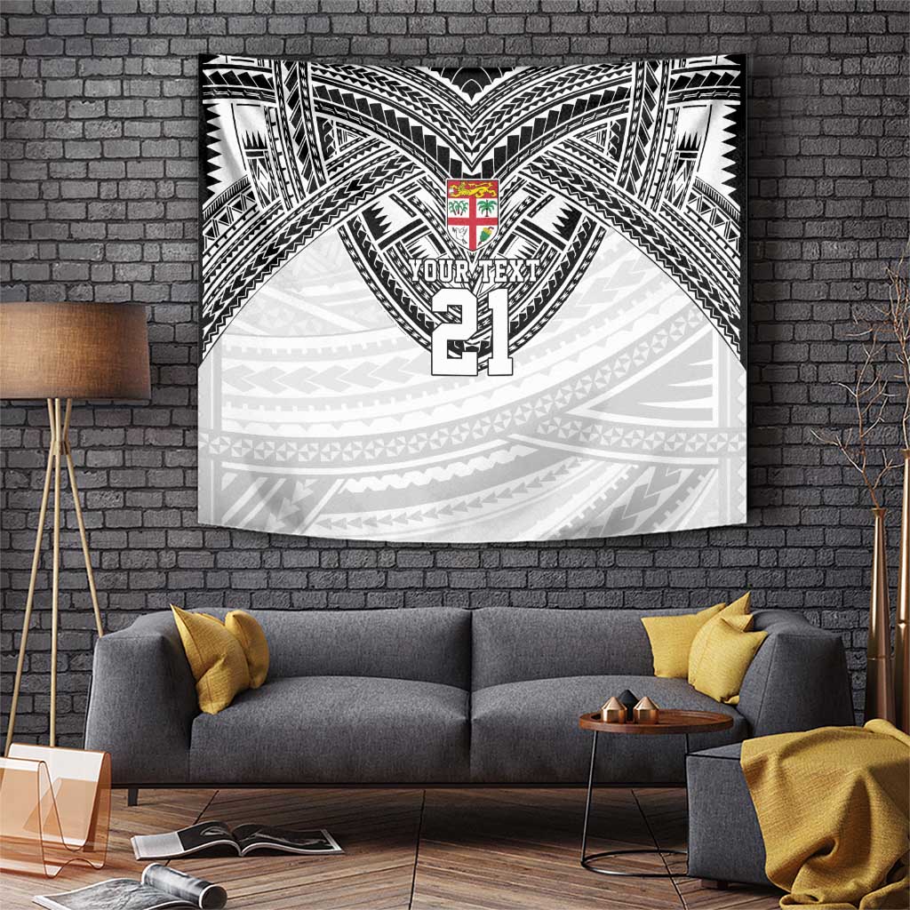 Flying Fijians Pacific Fiji Rugby Custom Tapestry Polynesian Pattern LT9 White - Polynesian Pride