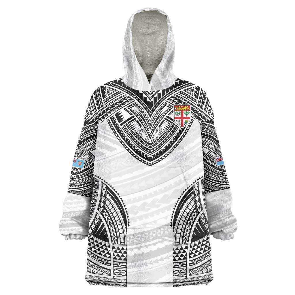 Flying Fijians Pacific Fiji Rugby Custom Wearable Blanket Hoodie Polynesian Pattern LT9 One Size White - Polynesian Pride