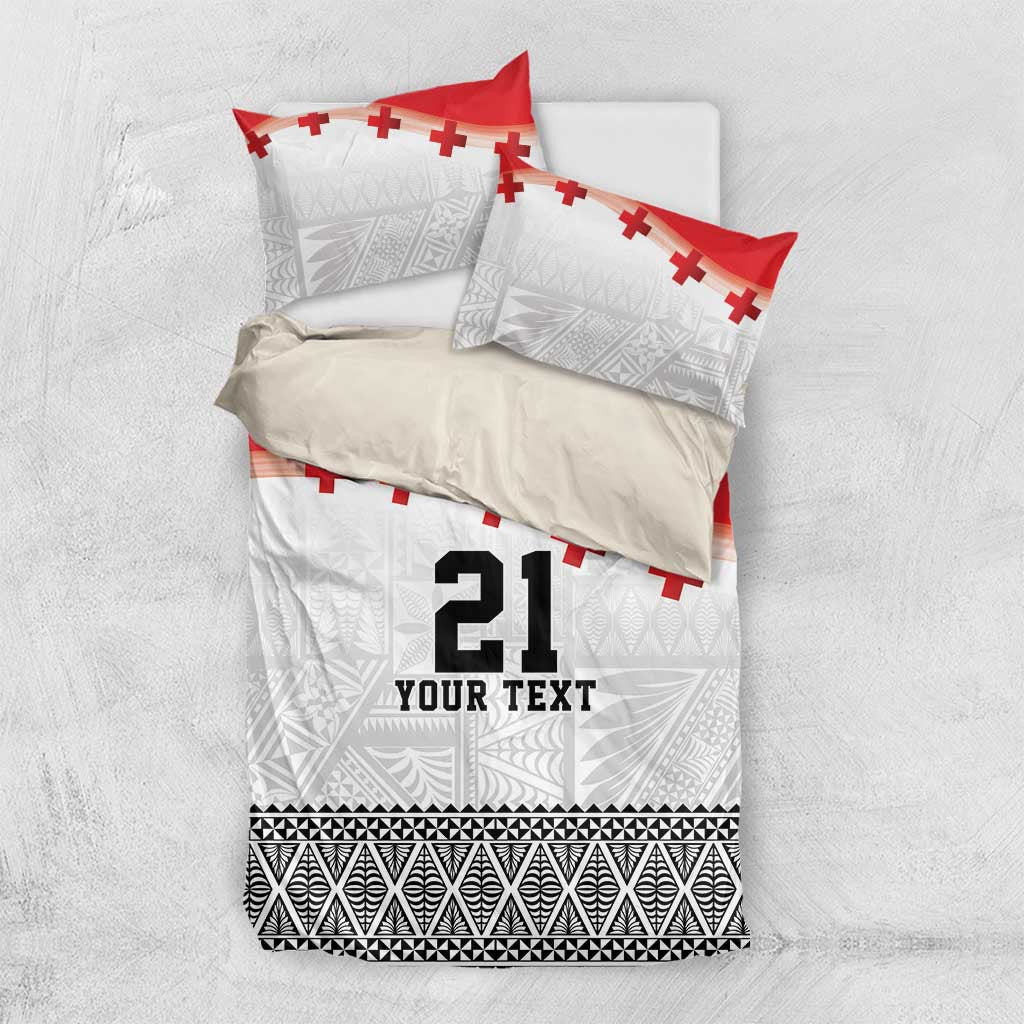Ikale Tahi Pacific Tonga Rugby Custom Bedding Set Tongan Ngatu with Flag Pattern LT9 US Twin 172cm x 218cm Red - Polynesian Pride