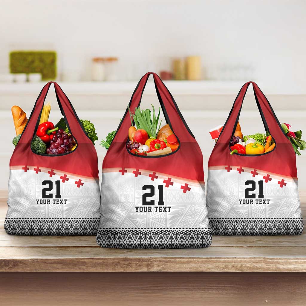 Ikale Tahi Pacific Tonga Rugby Custom Grocery Bag Tongan Ngatu with Flag Pattern LT9 3-pack One Size Red - Polynesian Pride