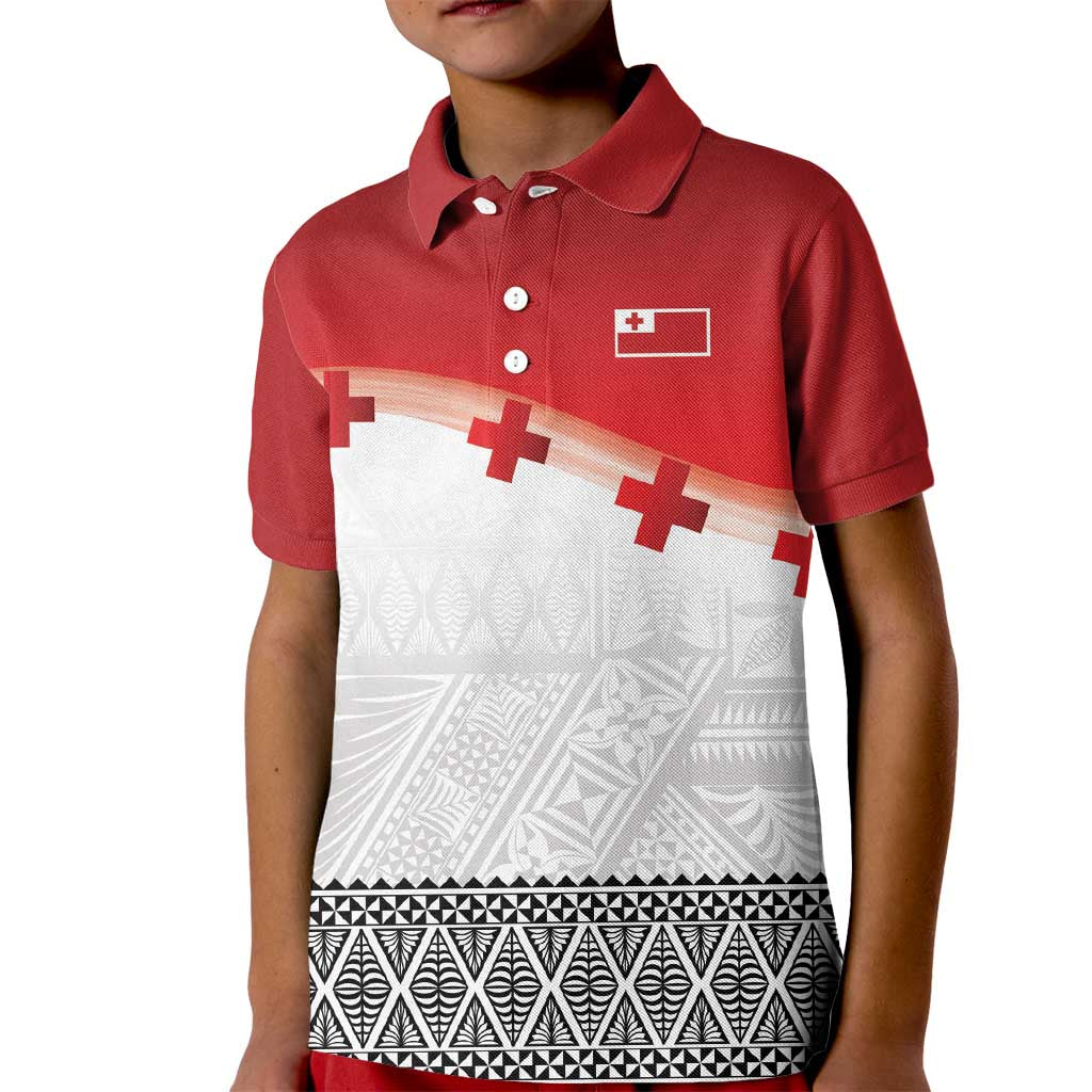 Ikale Tahi Pacific Tonga Rugby Custom Kid Polo Shirt Tongan Ngatu with Flag Pattern LT9 Kid Red - Polynesian Pride