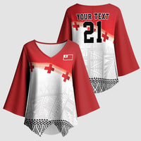 Ikale Tahi Pacific Tonga Rugby Custom Kimono Sleeve Blouse Tongan Ngatu with Flag Pattern LT9 - Polynesian Pride