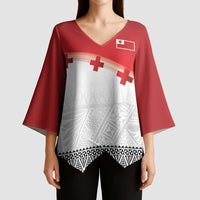 Ikale Tahi Pacific Tonga Rugby Custom Kimono Sleeve Blouse Tongan Ngatu with Flag Pattern LT9 - Polynesian Pride