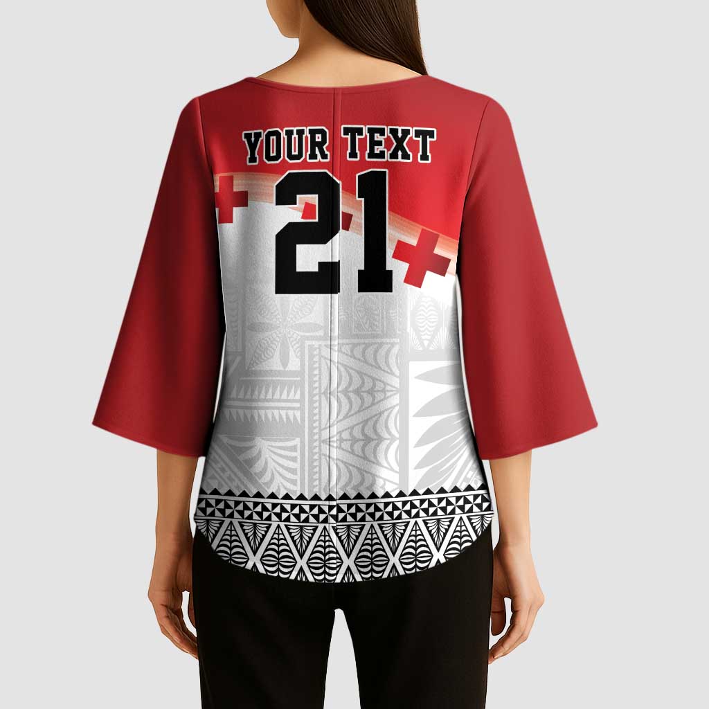 Ikale Tahi Pacific Tonga Rugby Custom Kimono Sleeve Blouse Tongan Ngatu with Flag Pattern LT9 - Polynesian Pride
