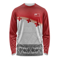 Ikale Tahi Pacific Tonga Rugby Custom Long Sleeve Shirt Tongan Ngatu with Flag Pattern LT9 Unisex Red - Polynesian Pride