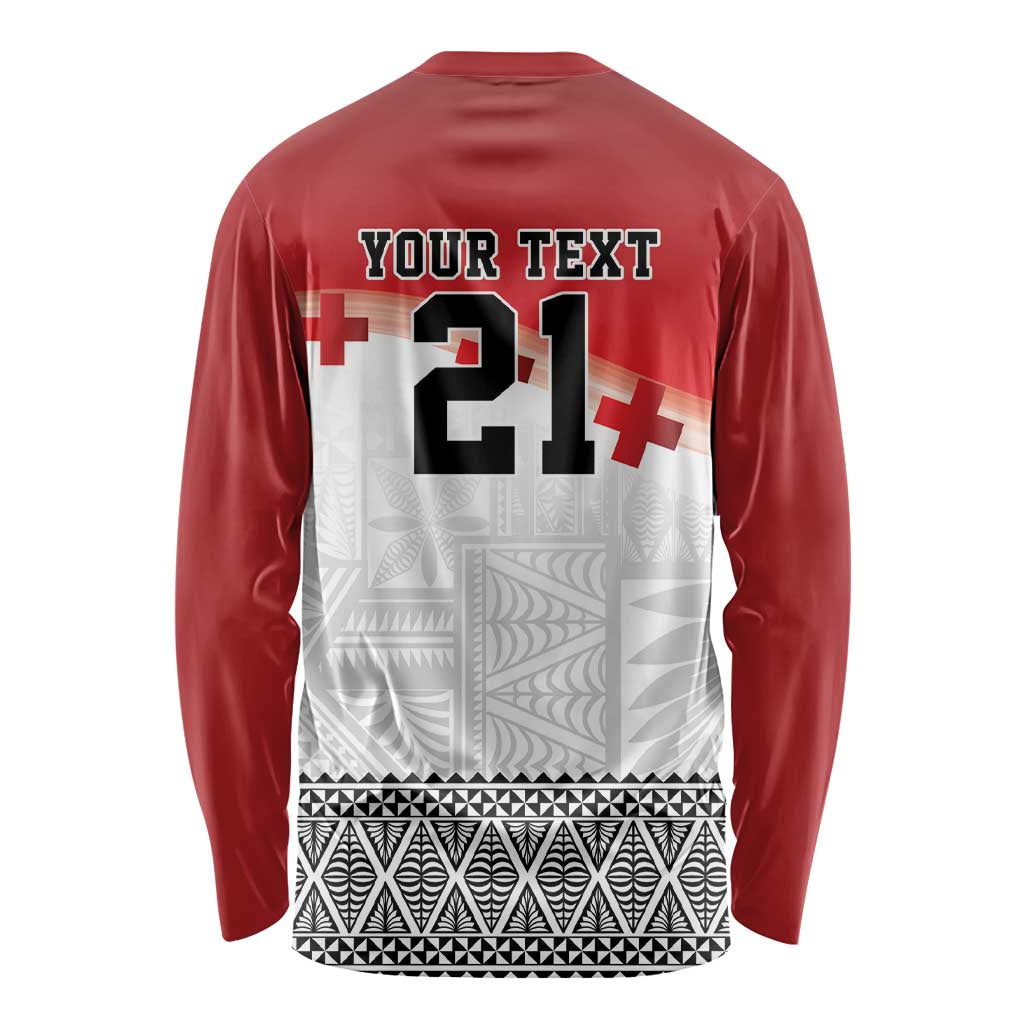 Ikale Tahi Pacific Tonga Rugby Custom Long Sleeve Shirt Tongan Ngatu with Flag Pattern LT9 - Polynesian Pride