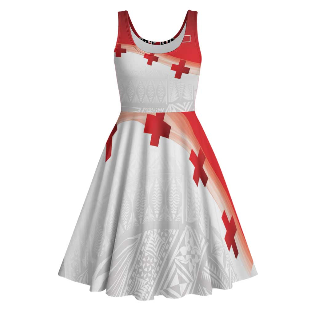 Ikale Tahi Pacific Tonga Rugby Custom Midi Dress Tongan Ngatu with Flag Pattern LT9 Red - Polynesian Pride