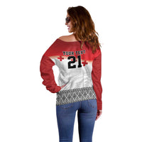 Ikale Tahi Pacific Tonga Rugby Custom Off Shoulder Sweater Tongan Ngatu with Flag Pattern LT9 - Polynesian Pride