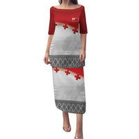 Ikale Tahi Pacific Tonga Rugby Custom Puletasi Tongan Ngatu with Flag Pattern LT9 Long Dress Red - Polynesian Pride