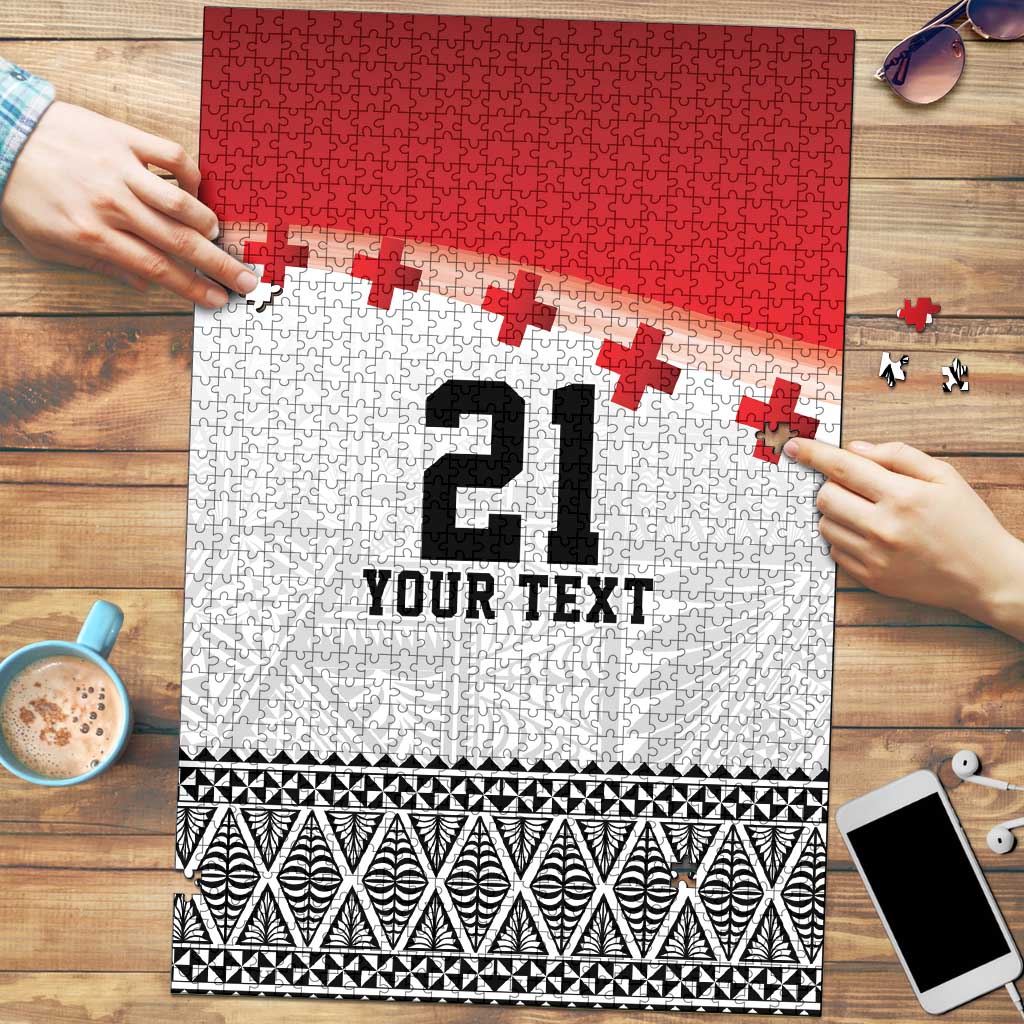 Ikale Tahi Pacific Tonga Rugby Custom Puzzle Tongan Ngatu with Flag Pattern LT9 Red - Polynesian Pride