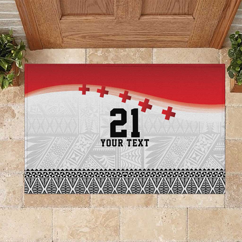 Ikale Tahi Pacific Tonga Rugby Custom Rubber Doormat Tongan Ngatu with Flag Pattern LT9 Red - Polynesian Pride