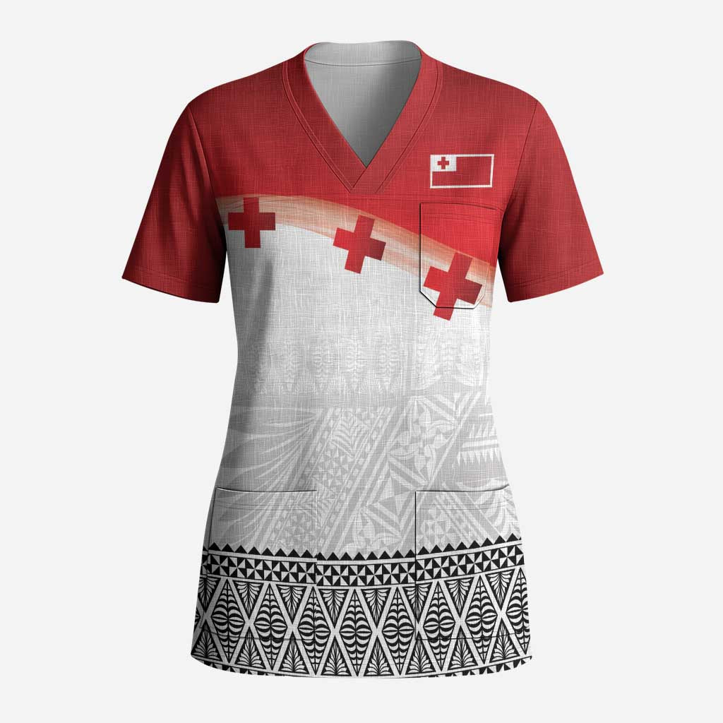 Ikale Tahi Pacific Tonga Rugby Custom Scrub Top Tongan Ngatu with Flag Pattern LT9 Adult Red - Polynesian Pride