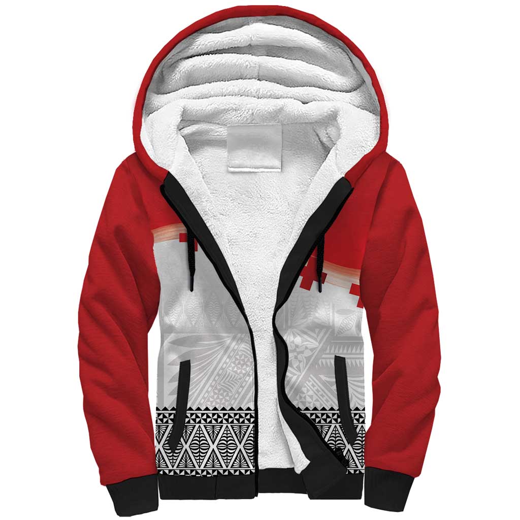 Ikale Tahi Pacific Tonga Rugby Custom Sherpa Hoodie Tongan Ngatu with Flag Pattern LT9 Unisex Red - Polynesian Pride