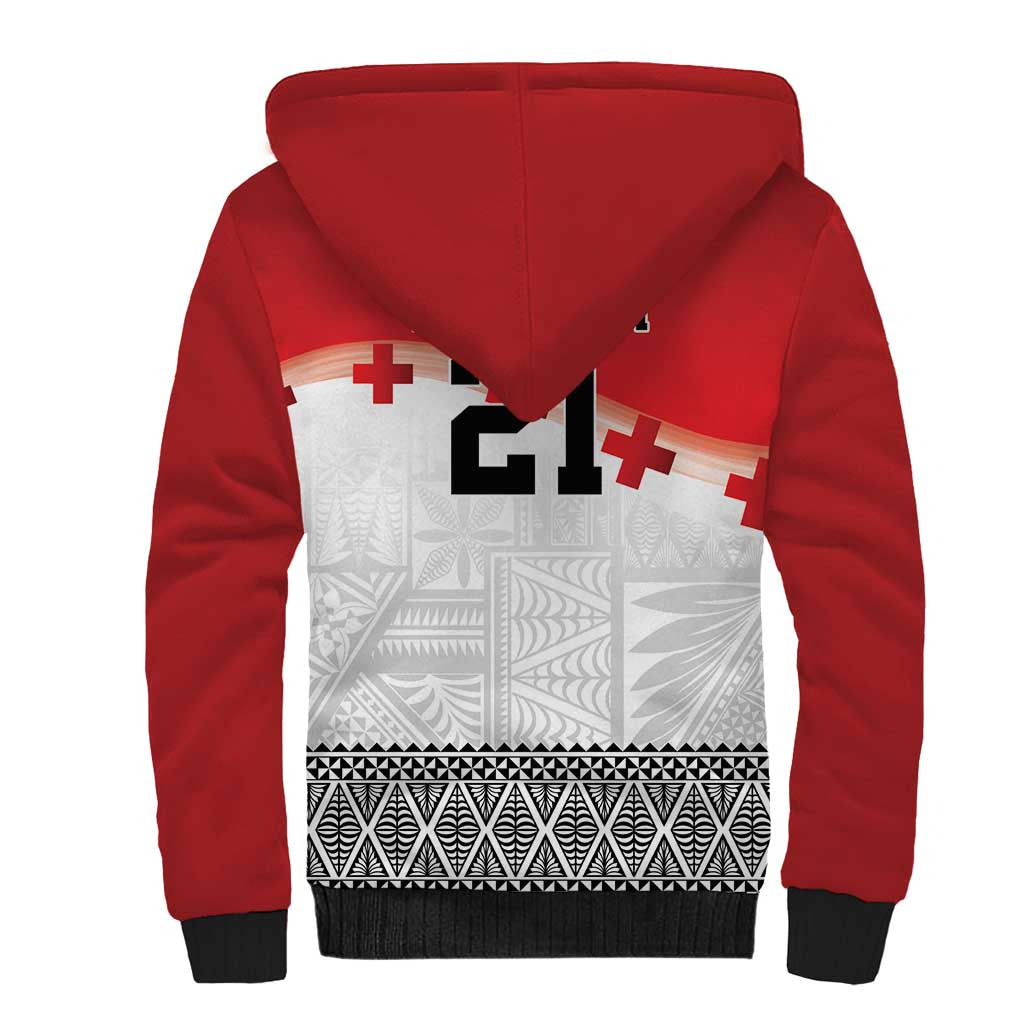 Ikale Tahi Pacific Tonga Rugby Custom Sherpa Hoodie Tongan Ngatu with Flag Pattern LT9 - Polynesian Pride