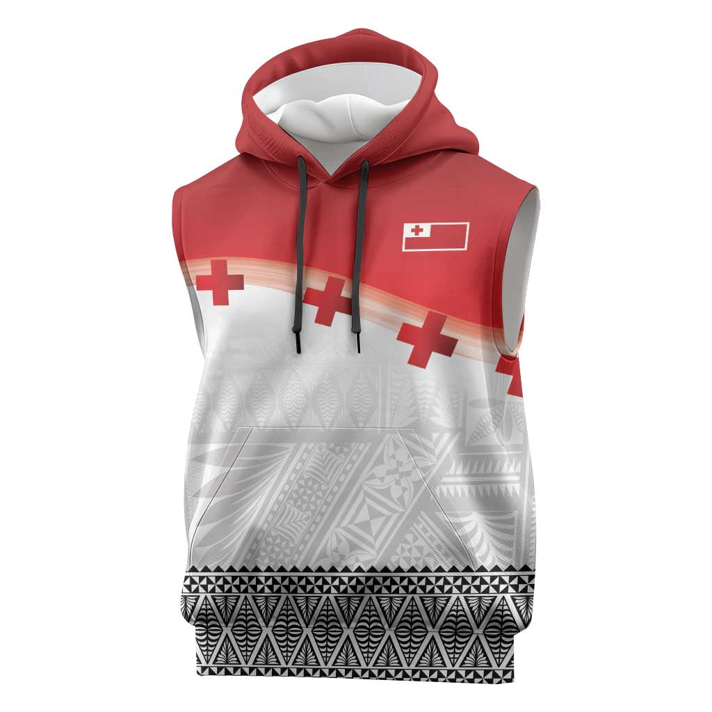 Ikale Tahi Pacific Tonga Rugby Custom Sleeveless Hoodie Tongan Ngatu with Flag Pattern LT9 Red - Polynesian Pride