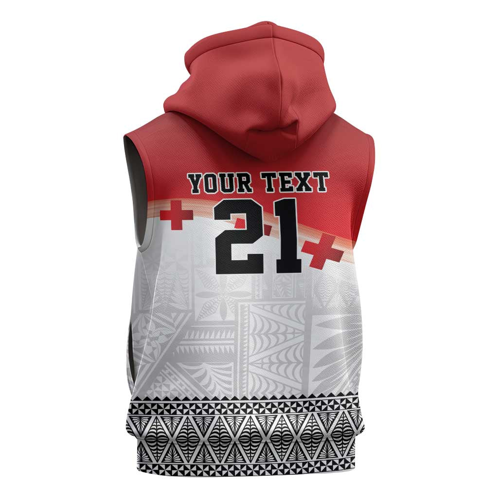 Ikale Tahi Pacific Tonga Rugby Custom Sleeveless Hoodie Tongan Ngatu with Flag Pattern LT9 - Polynesian Pride