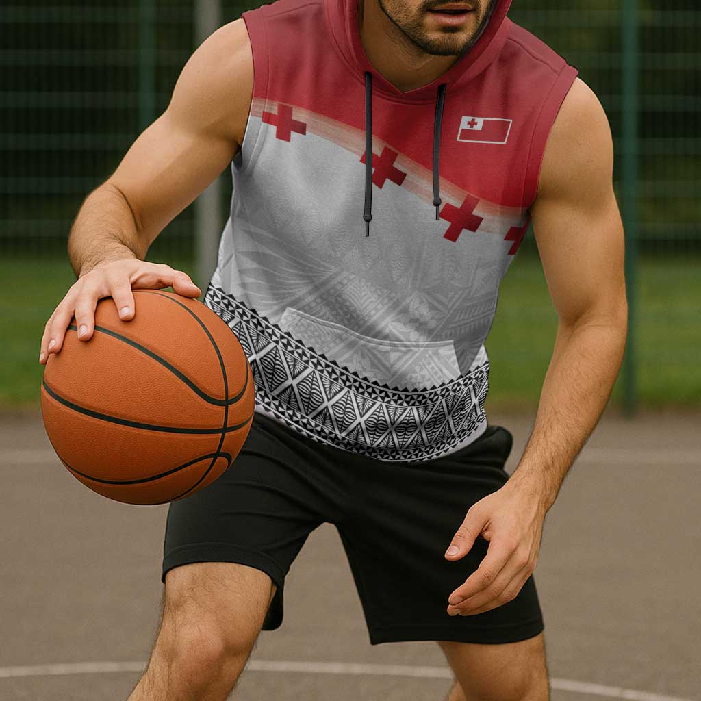 Ikale Tahi Pacific Tonga Rugby Custom Sleeveless Hoodie Tongan Ngatu with Flag Pattern LT9 - Polynesian Pride
