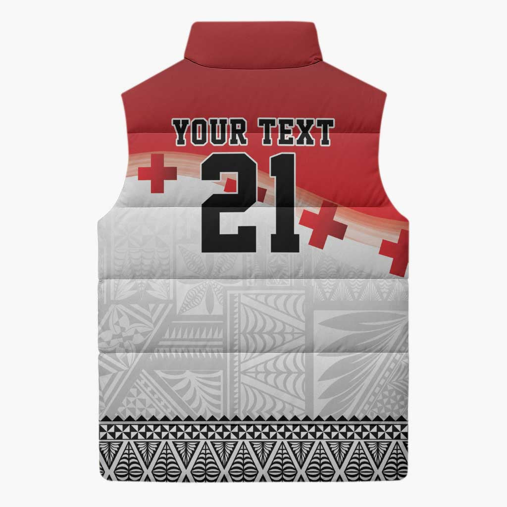 Ikale Tahi Pacific Tonga Rugby Custom Sleeveless Puffer Jacket Tongan Ngatu with Flag Pattern LT9 - Polynesian Pride