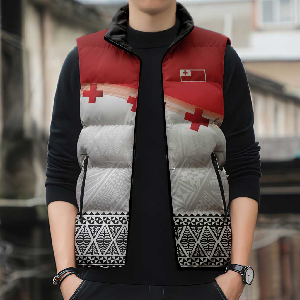 Ikale Tahi Pacific Tonga Rugby Custom Sleeveless Puffer Jacket Tongan Ngatu with Flag Pattern LT9 - Polynesian Pride