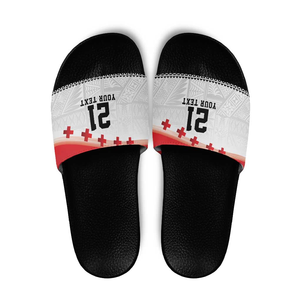 Ikale Tahi Pacific Tonga Rugby Custom Slide Sandals Tongan Ngatu with Flag Pattern LT9 Red - Polynesian Pride