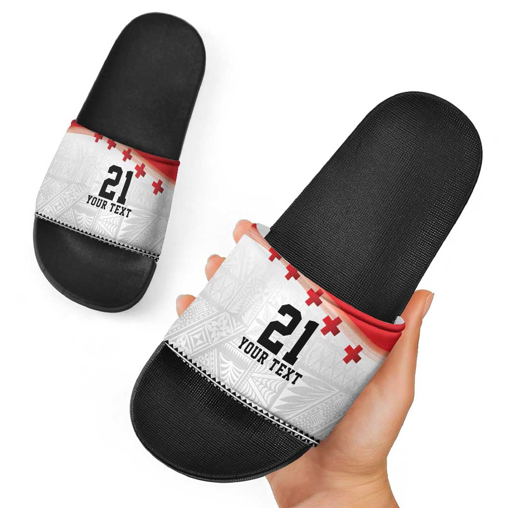 Ikale Tahi Pacific Tonga Rugby Custom Slide Sandals Tongan Ngatu with Flag Pattern LT9 - Polynesian Pride