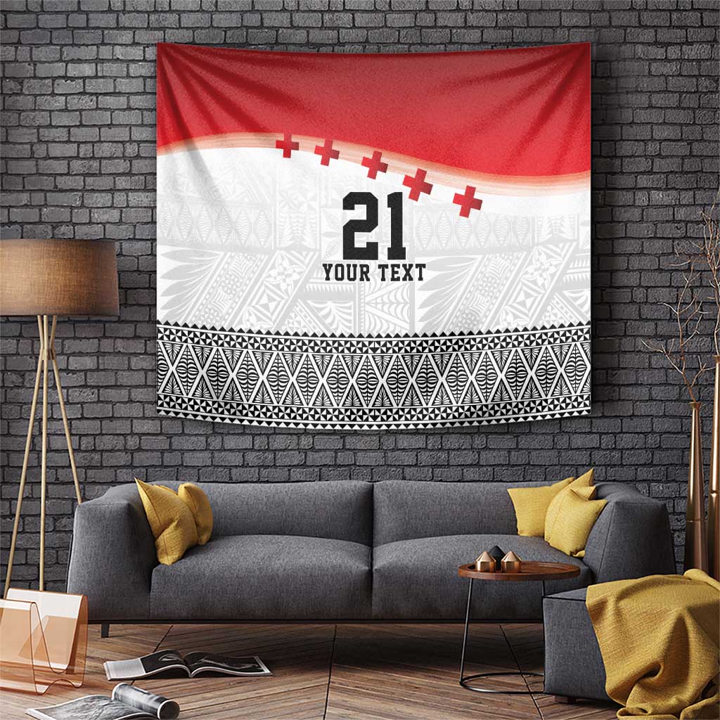 Ikale Tahi Pacific Tonga Rugby Custom Tapestry Tongan Ngatu with Flag Pattern LT9 Red - Polynesian Pride