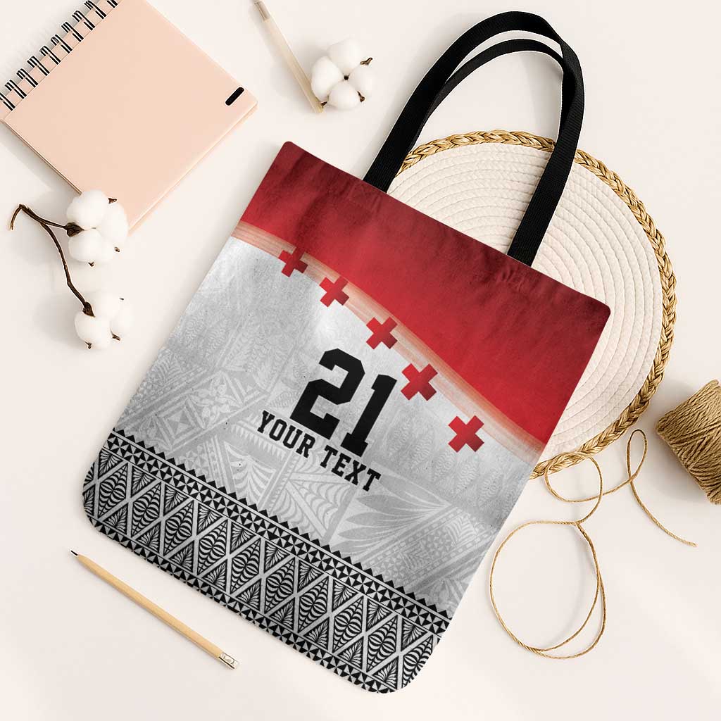 Ikale Tahi Pacific Tonga Rugby Custom Tote Bag Tongan Ngatu with Flag Pattern LT9 Black Strap One Size Red - Polynesian Pride