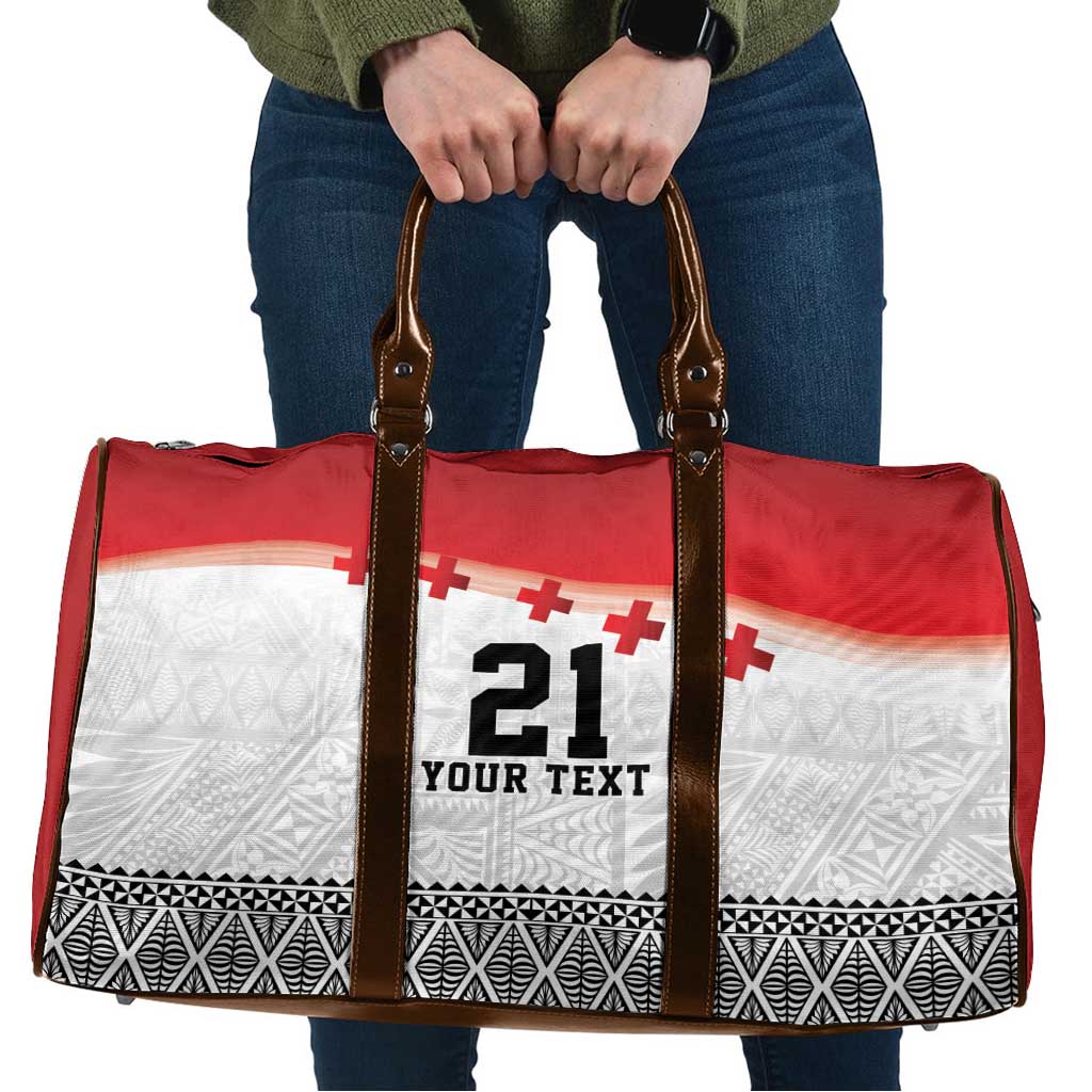 Ikale Tahi Pacific Tonga Rugby Custom Travel Bag Tongan Ngatu with Flag Pattern LT9 Red - Polynesian Pride