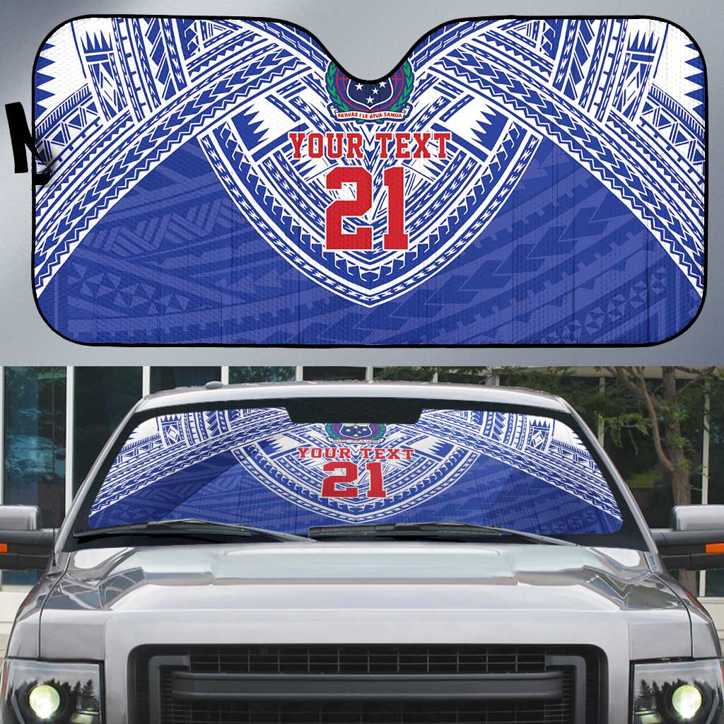 Manu Samoa Pacific Samoa Rugby Custom Auto Sun Shade Polynesian Pattern LT9 Blue - Polynesian Pride