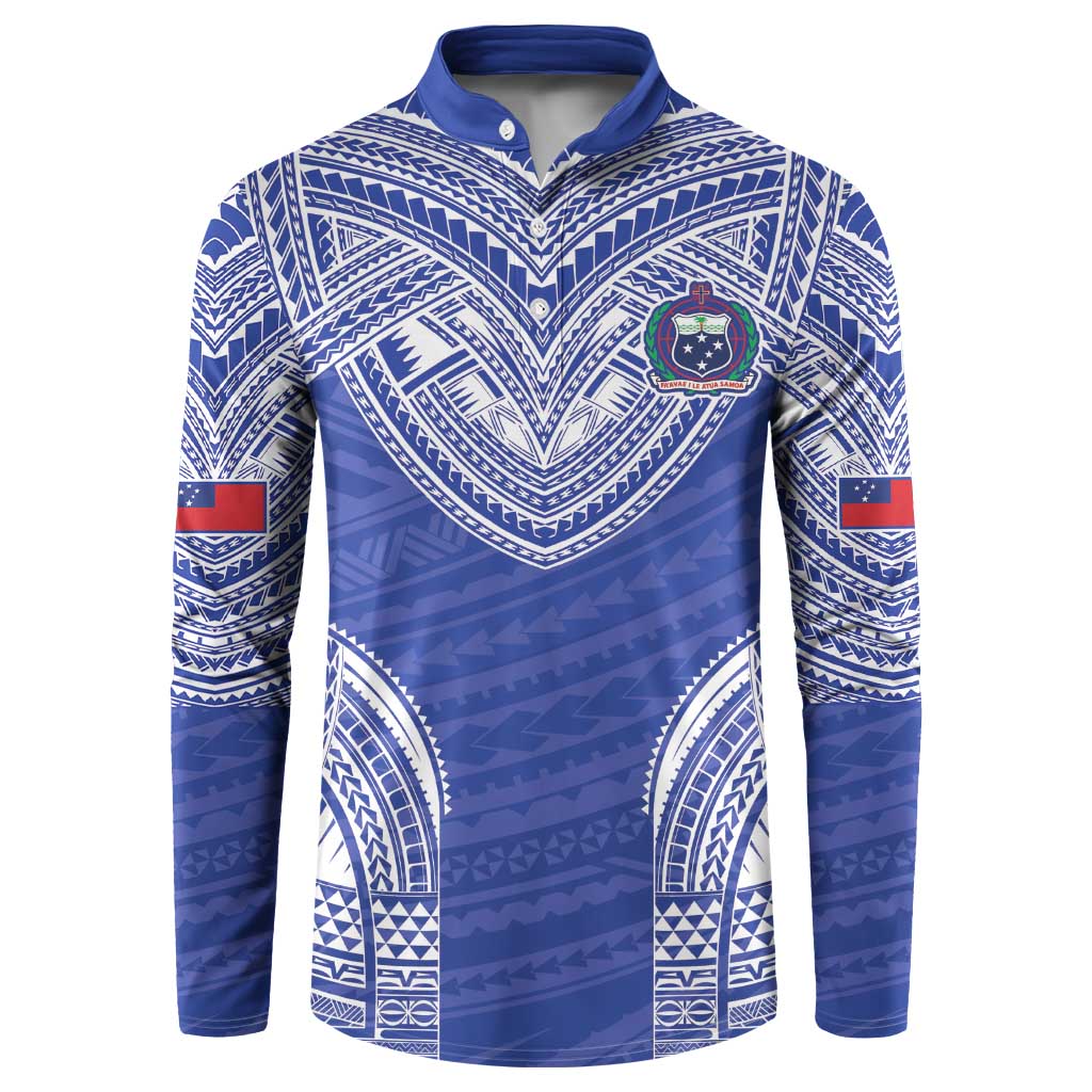 Manu Samoa Pacific Samoa Rugby Custom Button Sweatshirt Polynesian Pattern LT9 Blue - Polynesian Pride