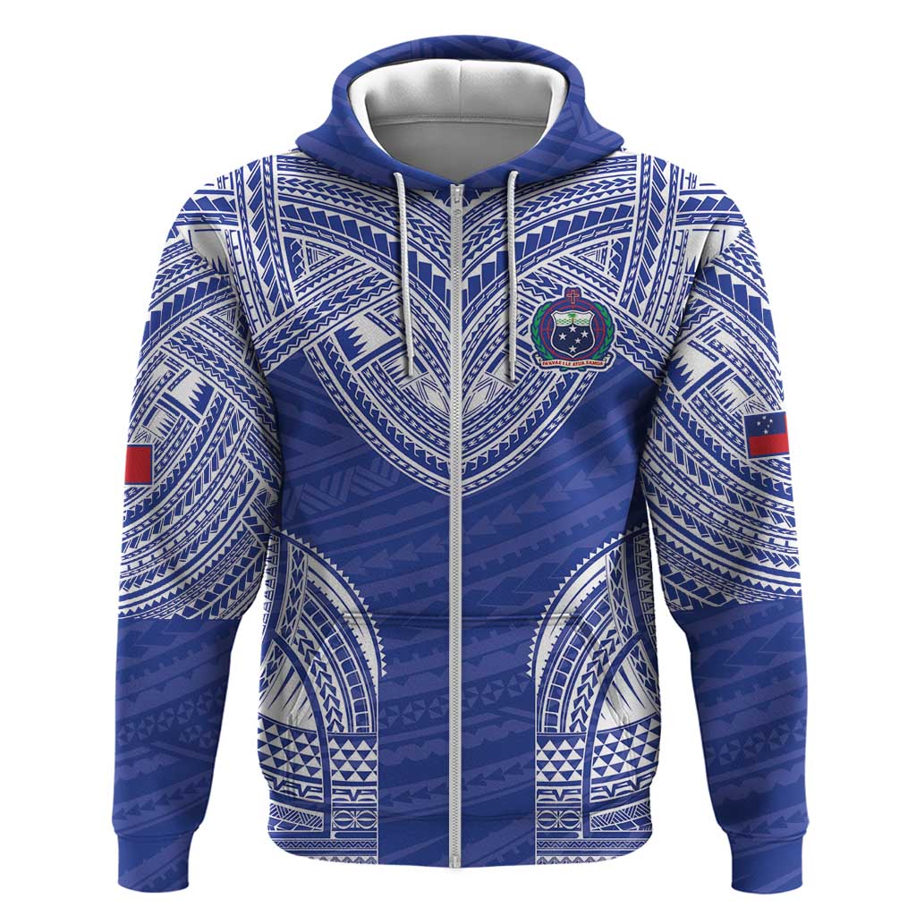 Manu Samoa Pacific Samoa Rugby Custom Hoodie Polynesian Pattern LT9 Zip Hoodie Blue - Polynesian Pride