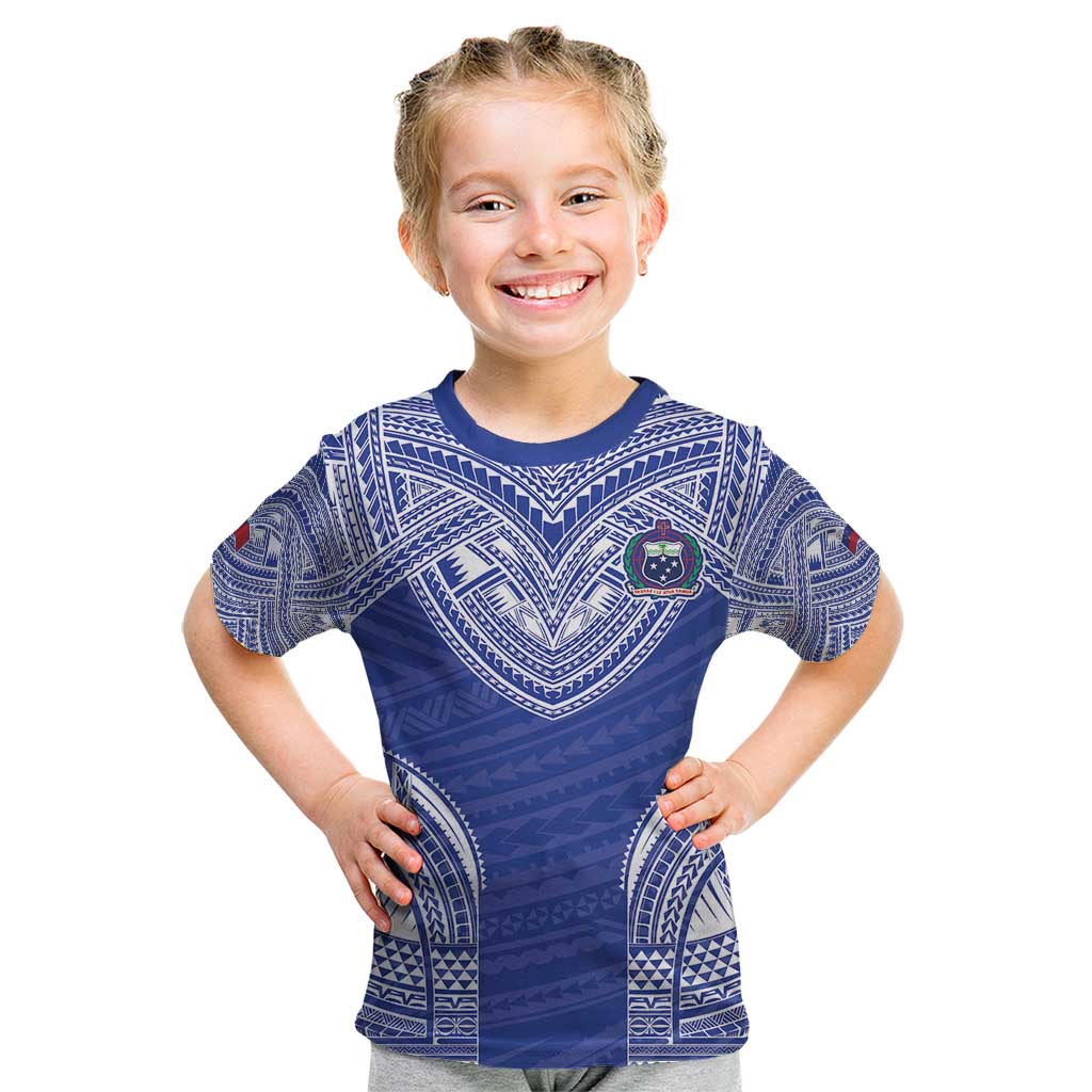 Manu Samoa Pacific Samoa Rugby Custom Kid T Shirt Polynesian Pattern LT9 Blue - Polynesian Pride