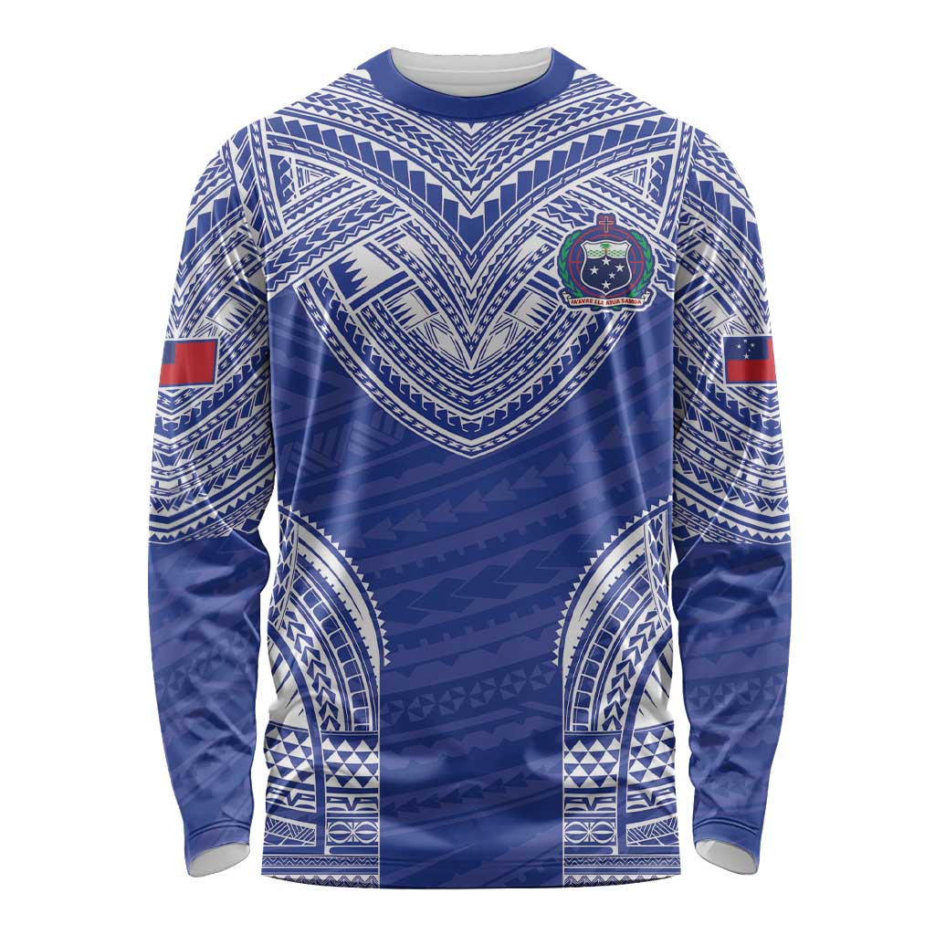 Manu Samoa Pacific Samoa Rugby Custom Long Sleeve Shirt Polynesian Pattern LT9 Unisex Blue - Polynesian Pride