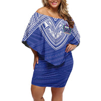Manu Samoa Pacific Samoa Rugby Custom Off Shoulder Short Dress Polynesian Pattern LT9 Women Blue - Polynesian Pride