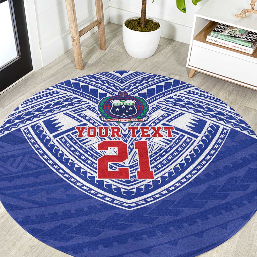 Manu Samoa Pacific Samoa Rugby Custom Round Carpet Polynesian Pattern LT9 Blue - Polynesian Pride