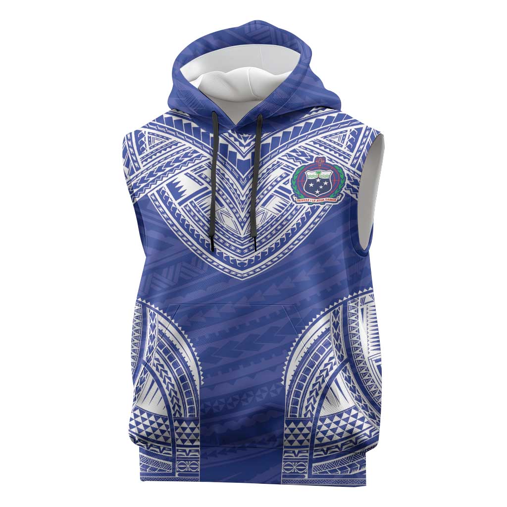Manu Samoa Pacific Samoa Rugby Custom Sleeveless Hoodie Polynesian Pattern LT9 Blue - Polynesian Pride