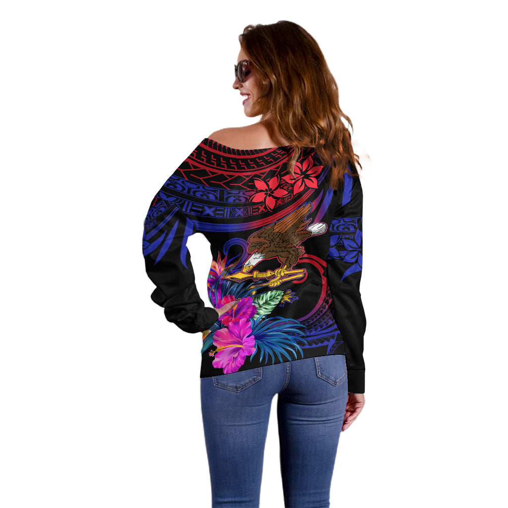 American Samoa Off Shoulder Sweater Manu'a Cession Day Polynesian Tribal LT9 - Polynesian Pride