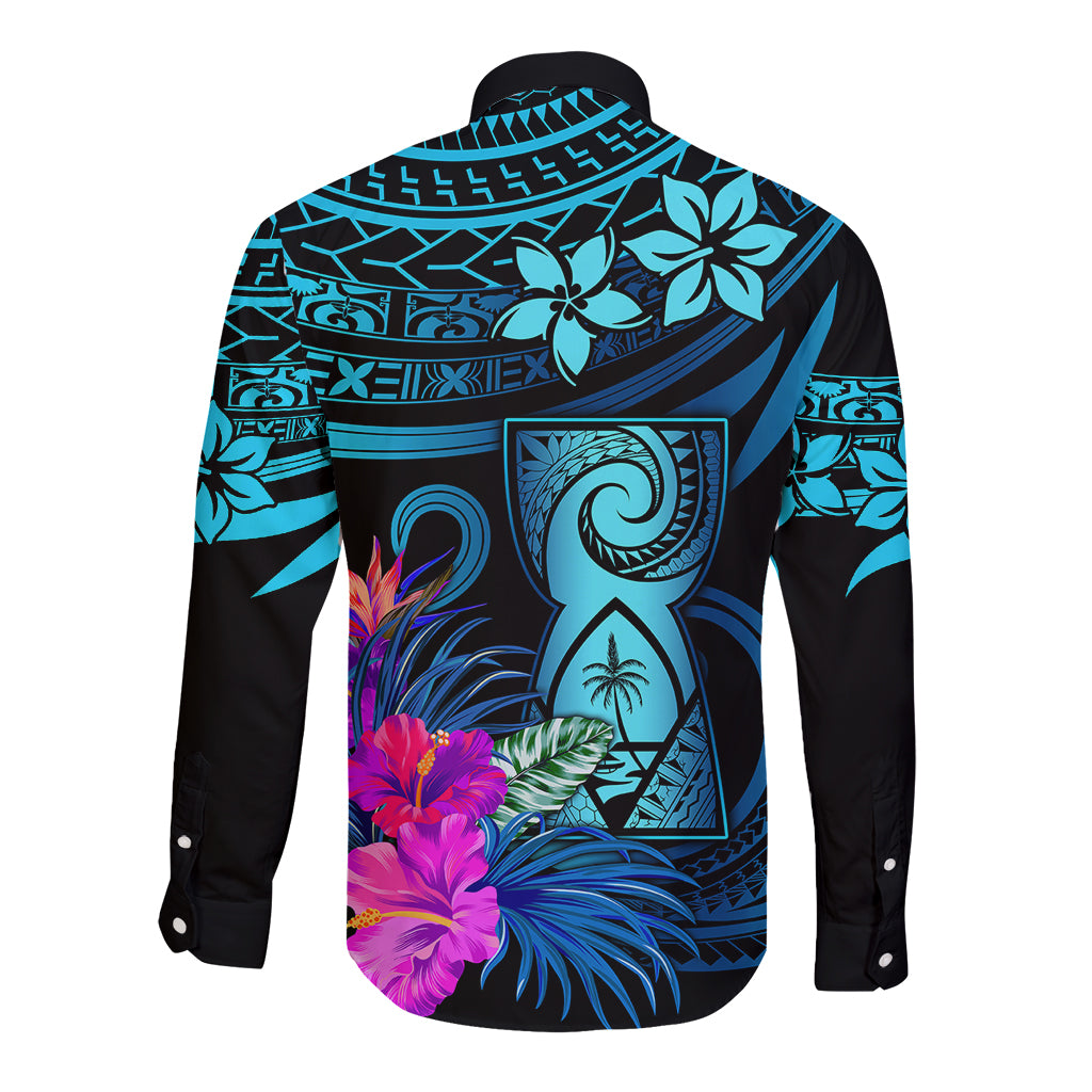 Custom Polynesian Guam Long Sleeve Button Shirt With Latte Stone Happy Liberation Day LT9 - Polynesian Pride