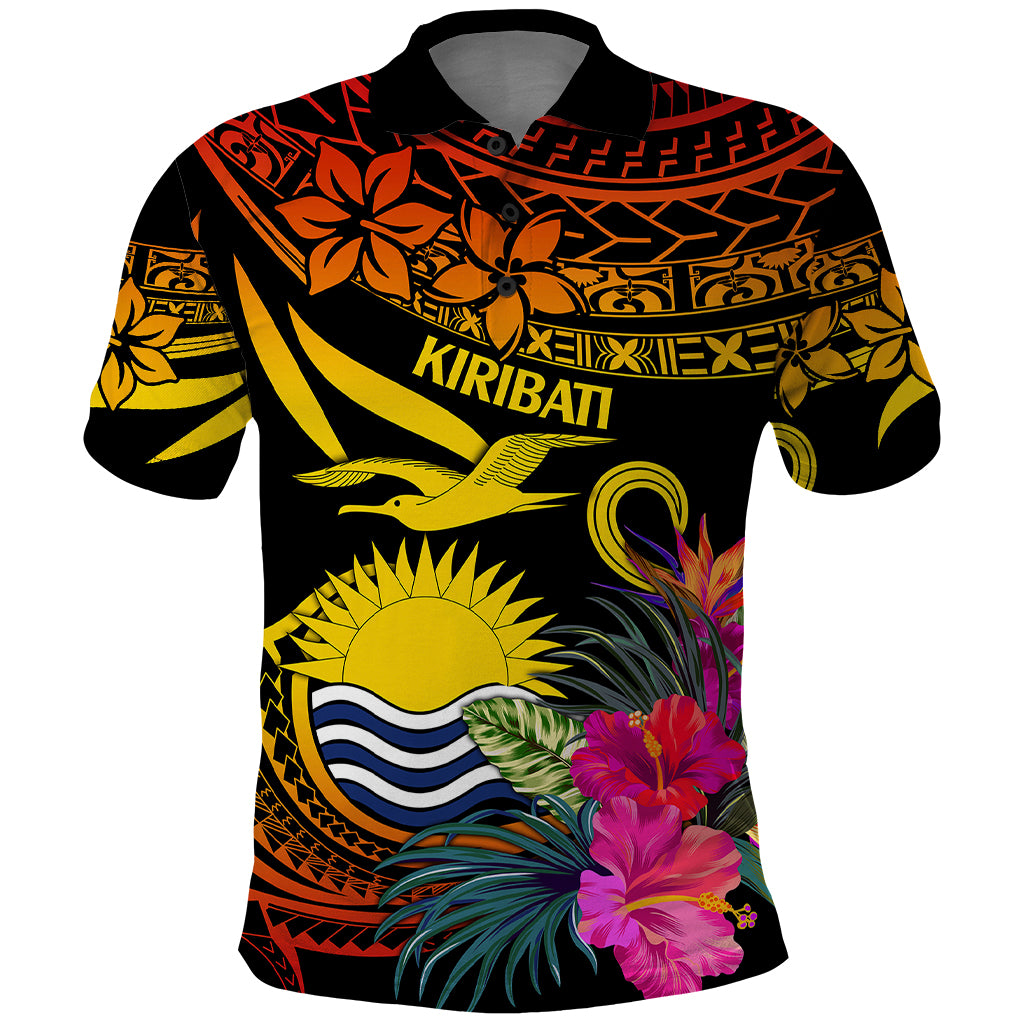 Polynesian Kiribati Independence Day Polo Shirt Kiribati Emblem with Hibiscus Pacific Beauty LT9 Gradient Red - Polynesian Pride