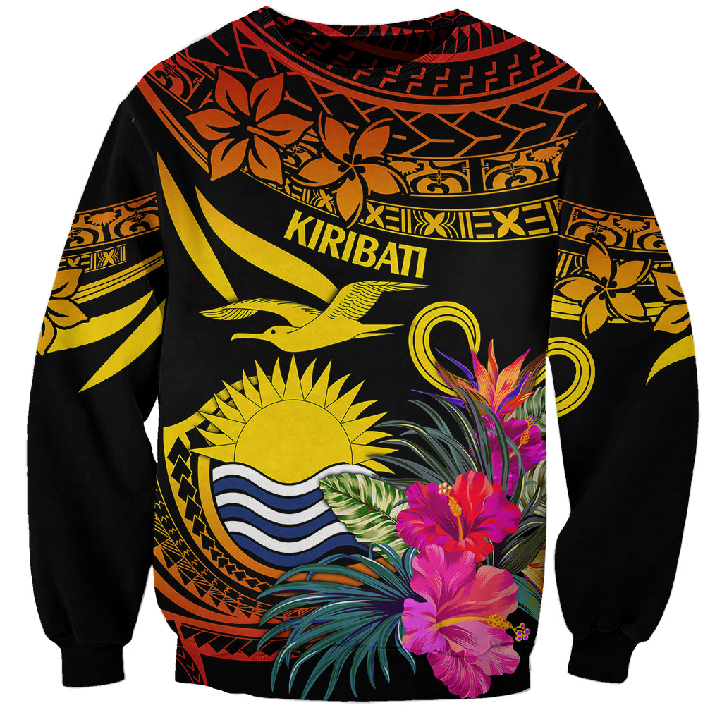 Polynesian Kiribati Independence Day Sweatshirt Kiribati Emblem with Hibiscus Pacific Beauty LT9 Unisex Gradient Red - Polynesian Pride