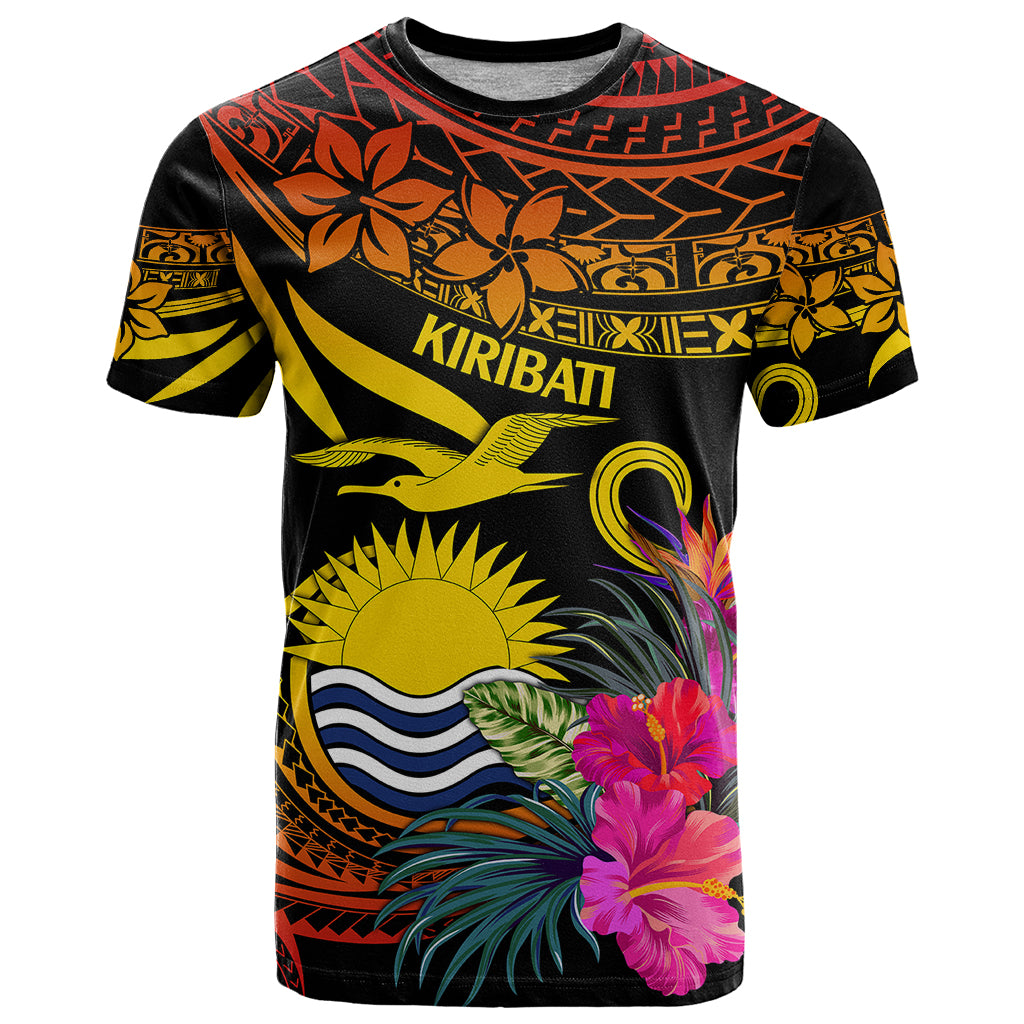Polynesian Kiribati Independence Day T Shirt Kiribati Emblem with Hibiscus Pacific Beauty LT9 Gradient Red - Polynesian Pride
