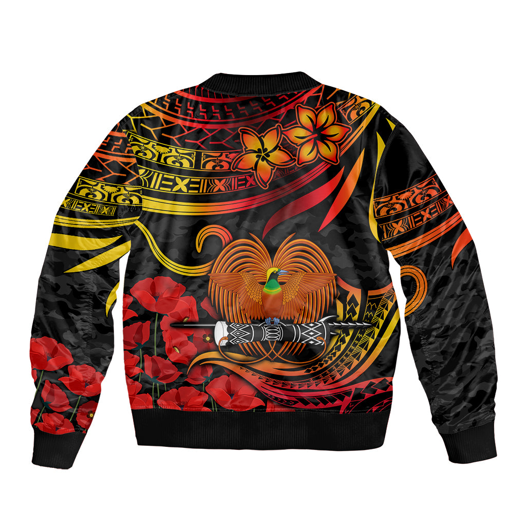 PNG Remembrance Day Bomber Jacket Polynesian Tribal and Poppy LT9 - Polynesian Pride