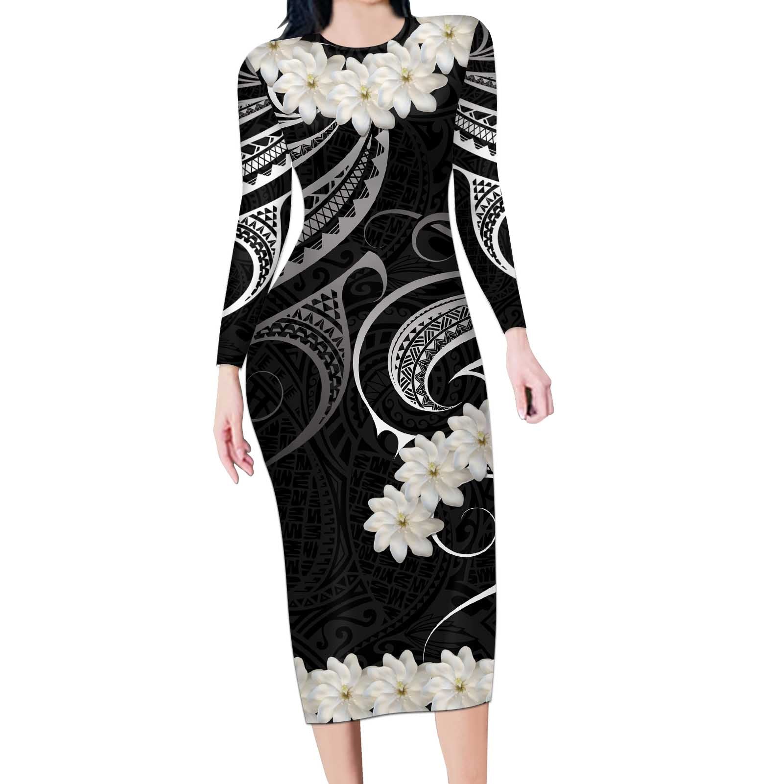 White Sunday Tokelau Gardenia Thunbergia Long Sleeve Bodycon Dress Fakamalo Atu Kia Te Koutou Uma