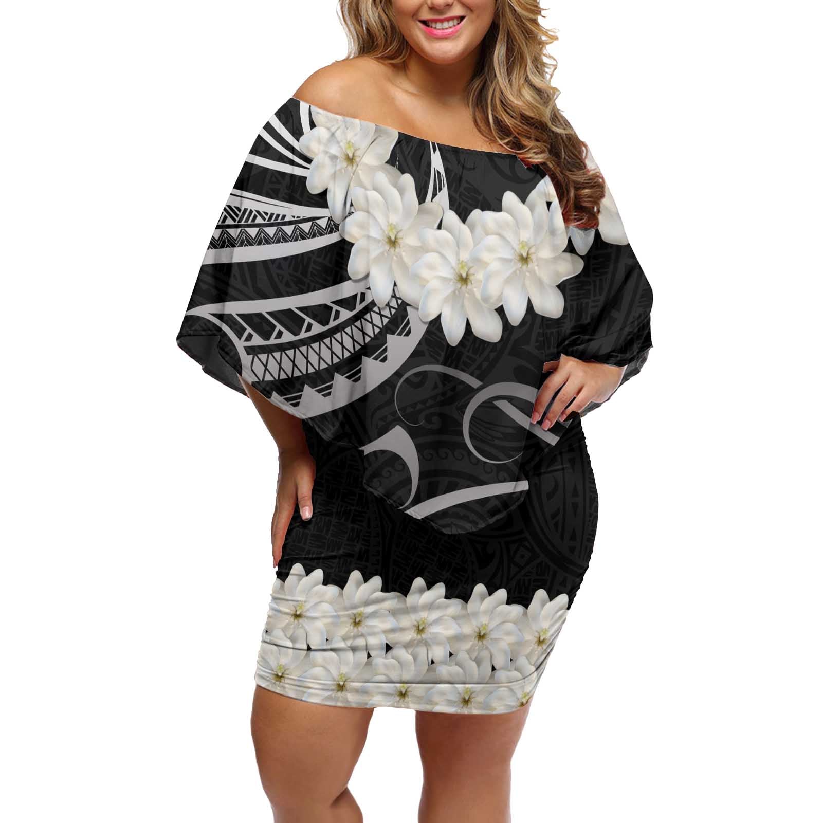 White Sunday Tokelau Gardenia Thunbergia Off Shoulder Short Dress Fakamalo Atu Kia Te Koutou Uma