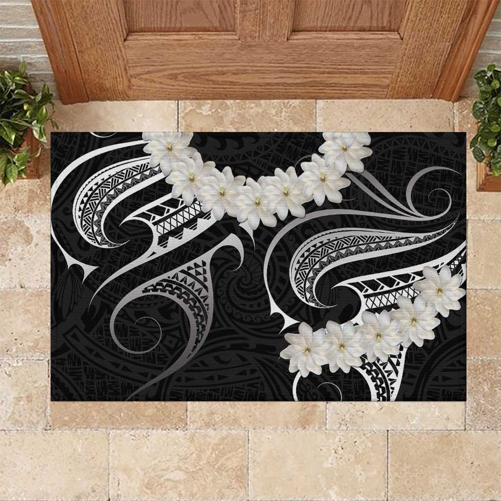 White Sunday Tokelau Gardenia Thunbergia Rubber Doormat Fakamalo Atu Kia Te Koutou Uma LT9 Black - Polynesian Pride