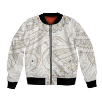 Tokelau Gardenia Thunbergia Bomber Jacket Polynesian Art Vibe LT9 Unisex White - Polynesian Pride