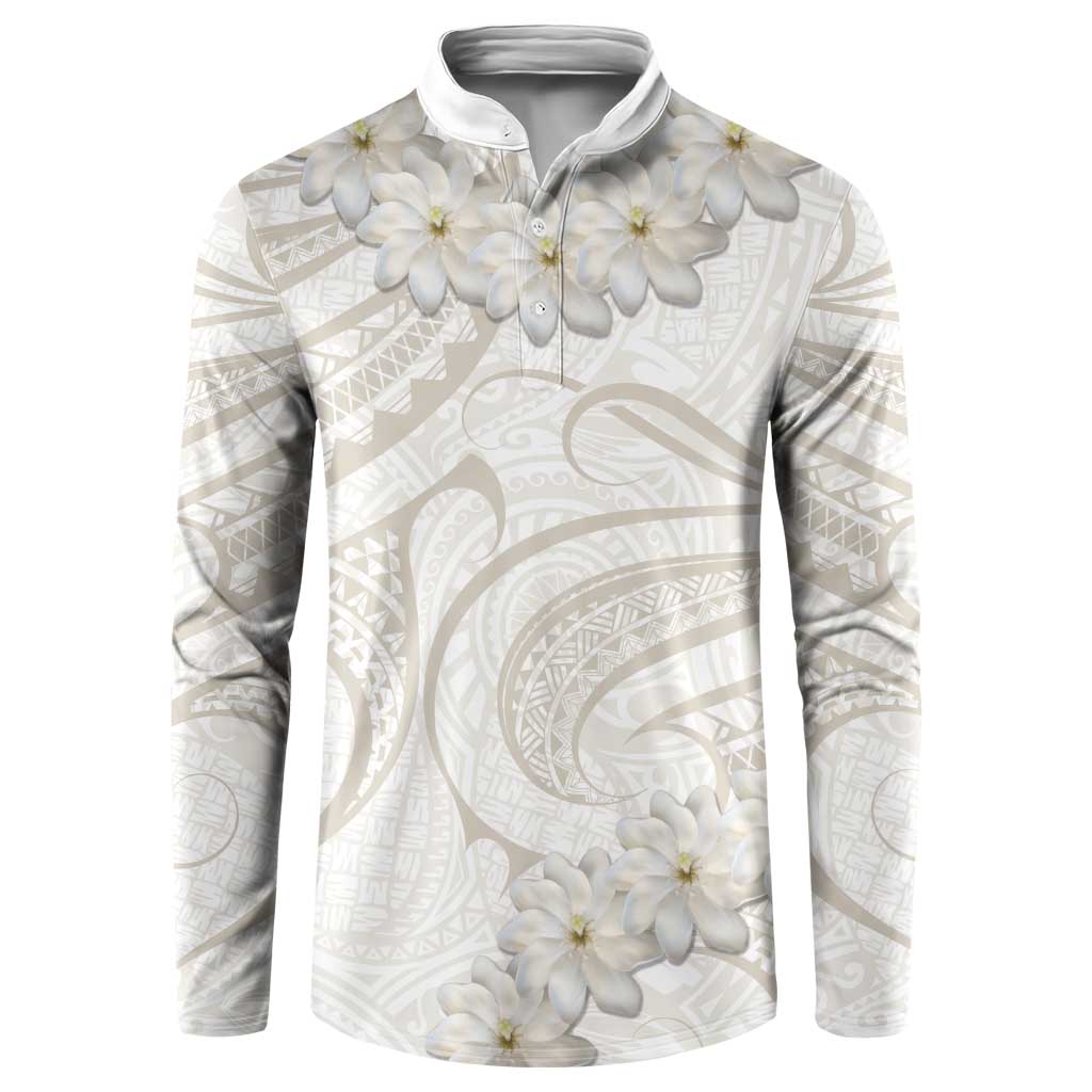 Tokelau Gardenia Thunbergia Button Sweatshirt Polynesian Art Vibe LT9 White - Polynesian Pride