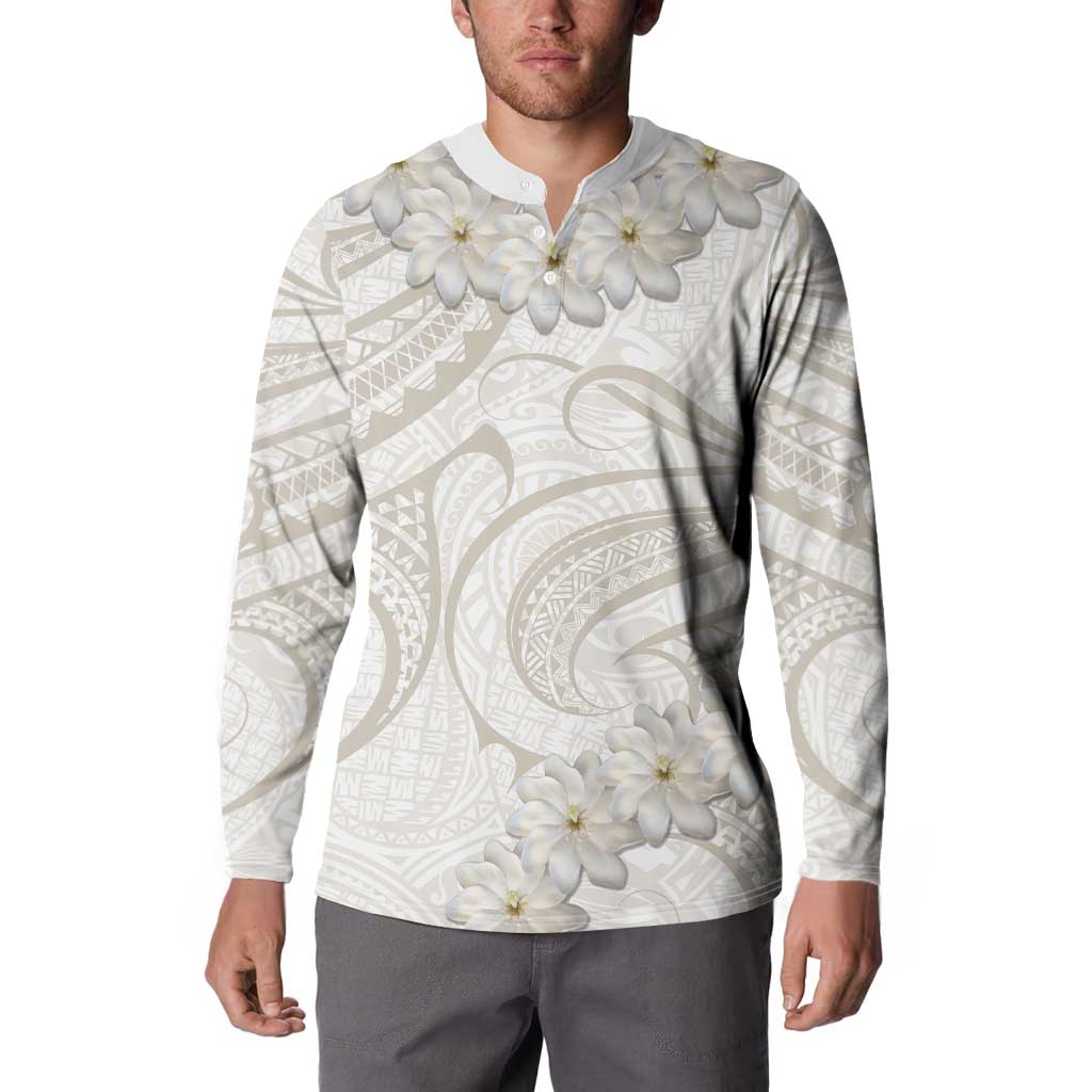 Tokelau Gardenia Thunbergia Button Sweatshirt Polynesian Art Vibe LT9 - Polynesian Pride